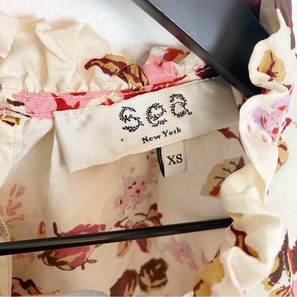 Sea New York Esme Cream Floral Print Flutter Sleeve Silk Top - Picture 5 of 6